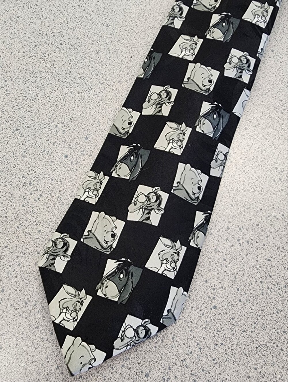 Vintage Disney Winnie the Pooh Black Graphic Sketch Necktie / Silk Tie